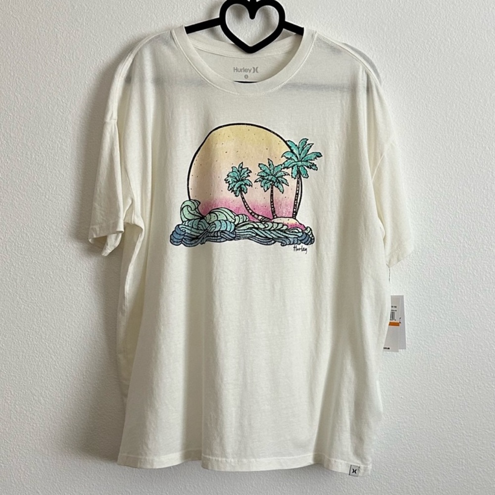 Hurley Cream Tropical Graphic Oversized Short Sleeve Tee Size Various - Picture 7 of 7